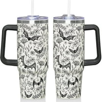 30 Oz Halloween Tumbler with Handle and Straw, Gothic Goth Bat Tumbler Insulated Stainless Steel Coffee Travel Mug Cup Water Bottle, Christmas Halloween Birthday Witchy Gothic Gifts for Men, Women