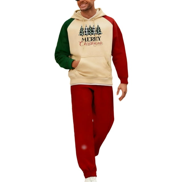 Pyjamas de Noël Assortis pour la Famille, Ensemble Sweat à Manches Longues et Pantalon Imprimé à la Mode