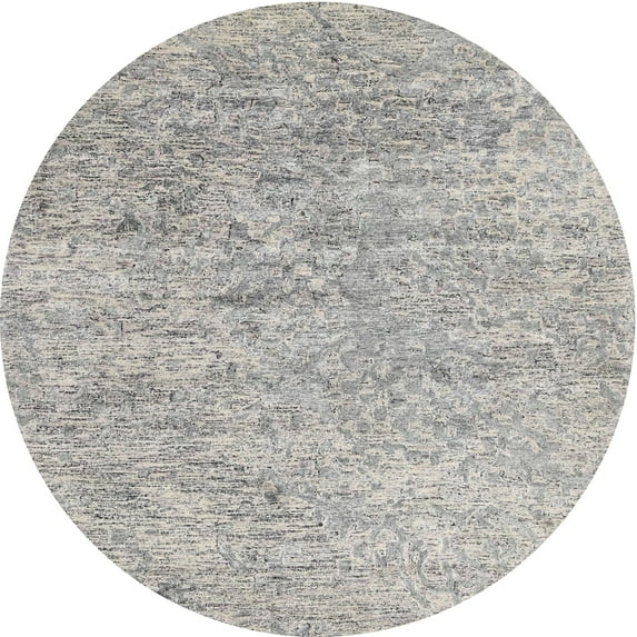 Ahgly Company Indoor Round Contemporary Pale Silver Gray Abstract Area Rugs, 7' Round