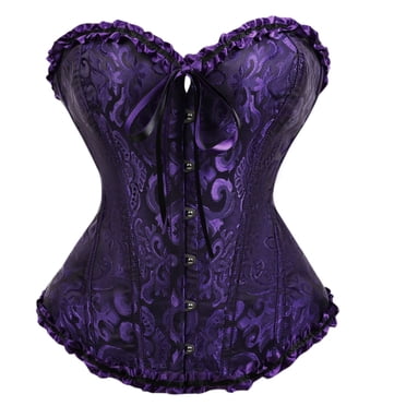 ZACPNCV Women's Lace Up Corset Boned Floral Overbust Lingerie Bustier Bodyshaper Top