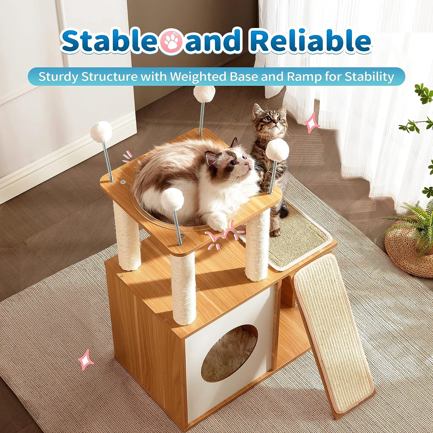 Made4Pets 35" Extra Tall Cat Tree Heavy Duty Condo with Scratch Post and Ramp
