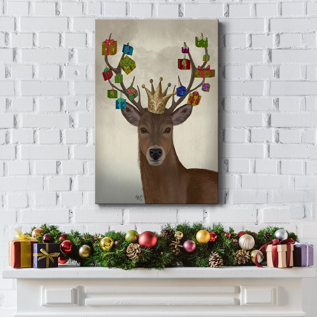 Christmas Gift Bearing Deer- Gallery Wrapped Canvas