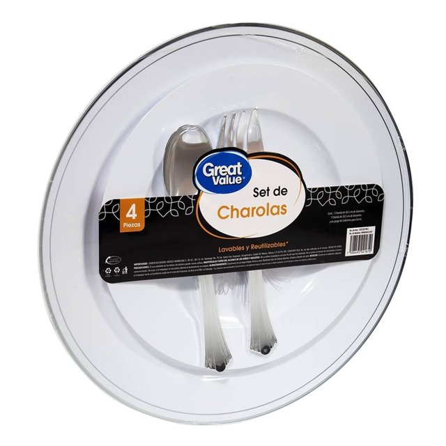 Set de charolas Great Value lavables y reutilizables plata 2 pzas