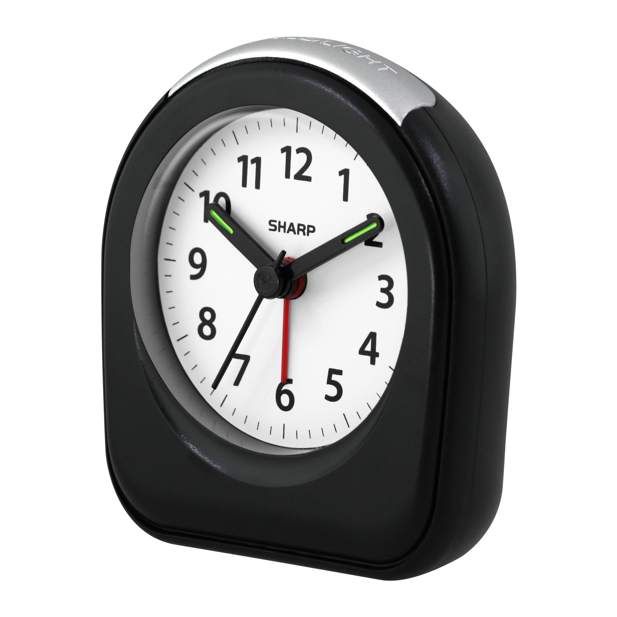 SHARP Quartz Analog Arch Alarm Clock, Black, Battery Operated, Small, Travel Clock - image 5 of 6