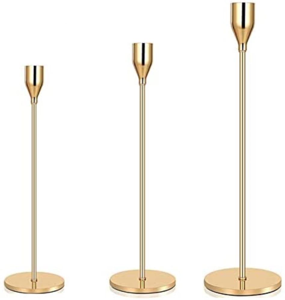 Metal Candle Stand Lobolighting Candlestick Holders Set of 3 French Gold Taper Candle Holder Stands for for Wedding Dinning Party Fits 3/4 inch Thick Candle Led Candles