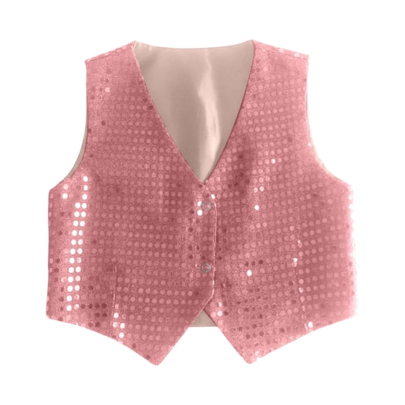 HNMKIU Boys Performance Dance Vest With Sparkling Sequins For Stage Shows Hop Jazz And Party Events Pink,15-16 Years