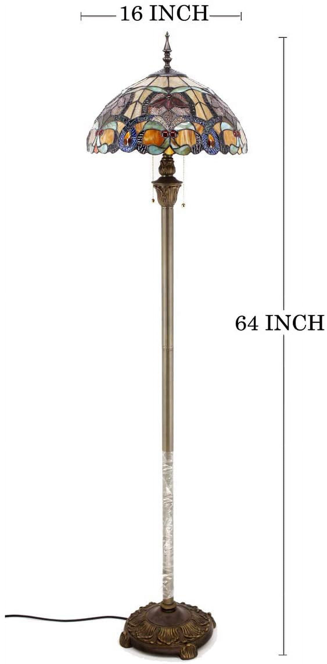 Tiffany Style Floor Standing Lamp W16H64 Inch(2LED Bulb Included) Stained Glass Crystal Bead Flower Shade 2E26 Antique Reading Lighting Resin Base S617 WERFACTORY LAMPS Bedroom Living Room