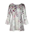 thumbnail image 4 of O-Neck Button Tunic Tops for Women Plus Size Flare Sleeve Blouse Loose-Fit Pleated Printing Shirts, 4 of 5