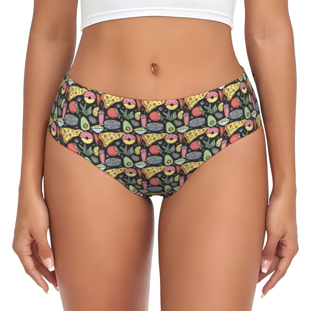 Fotbe Doodle Food Calzones Estampados para Mujer – Ropa Interior de Algodón, Cómoda, Suave y Elástica-X-Large