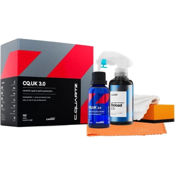 CARPRO CQUARTZ UK 3.0 - Ceramic Coating for Cars, Quartz Based Nanotechnology, Bonds to Paint, Glass, Metal and Plastic - (50ml Kit w/Reload 2.0)