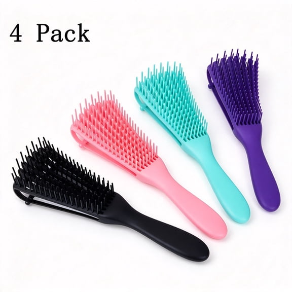 DUOJUE Detangler Hair Brush, Flexible Plastic Anti-Pull Scalp Massage Comb for Curly Wet Dry Hair, Assorted Colors, 4 Pack