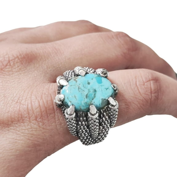 Arizona Turquoise Mans Ring, Natural Turquoise Ring, December Birthstone, Silver Jewelry, 925 Silver Ring, Birthday Gift, Heavy Mens Ring, Eagle Claw Design, Stylish Ring, Christmas, Signet Ring