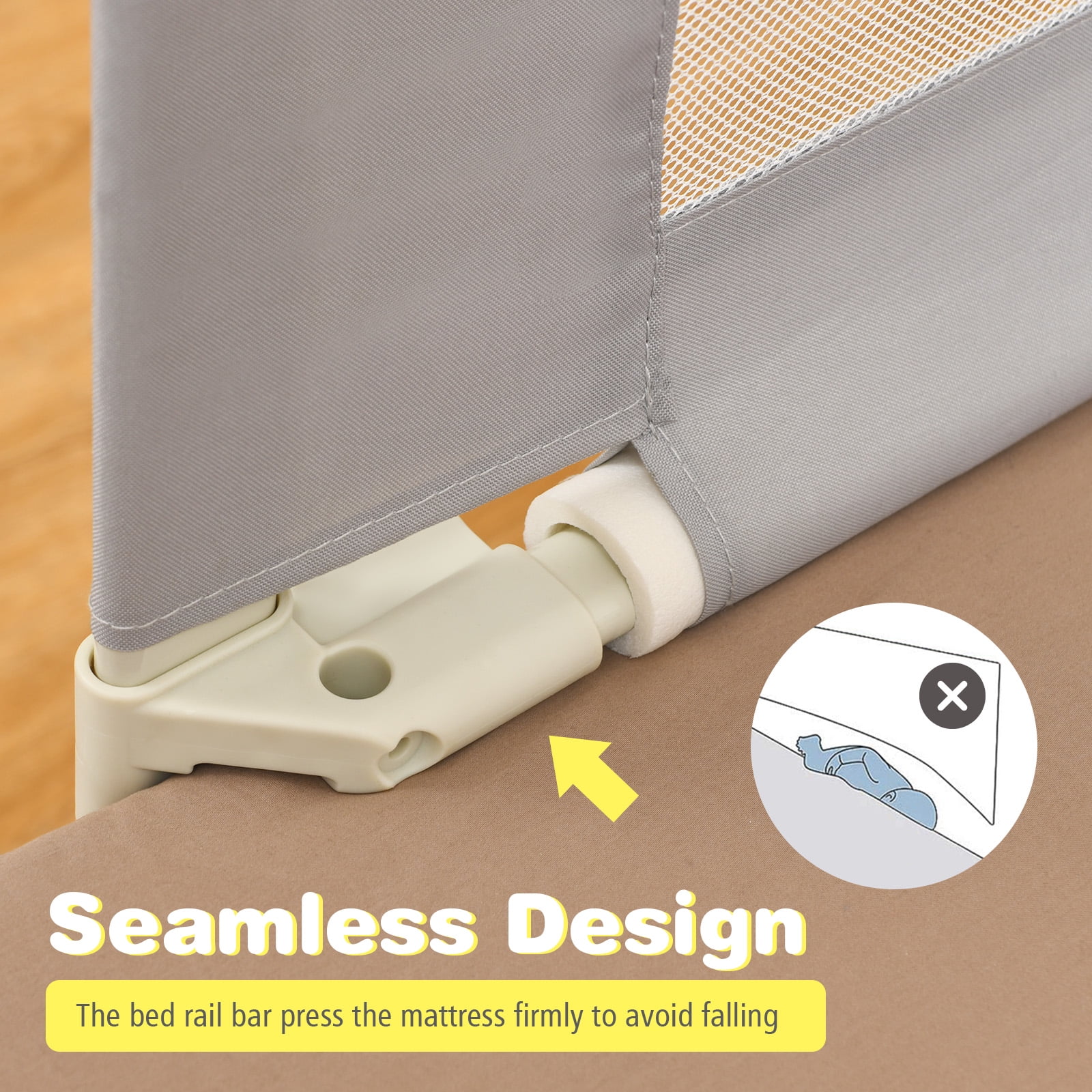 Infans 57" Bed Rails for Toddlers Vertical Lifting Baby Bed Rail Guard with Lock Grey