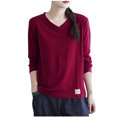 thumbnail image 2 of Under $10 Womens Long Sleeve T Shirts, Xunlbb Women's V-neck T-shirt Women's Long Sleeved Loose Spring And Summer Casual Base Shirt Plus Size Long Sleeved V-neck Top/shirt(Red,XXXXL), 2 of 3