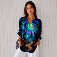 thumbnail image 4 of Nyfairy Plus Size Women's Halloween Print Long Sleeve Button Down Casual Shirt, 4 of 5