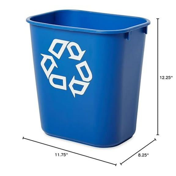 Commercial Deskside Recycling Container, 3.25 Gallon/13 Quart, Blue Recycling Symbol, Plastic, For Bedroom/Bathroom/Office, Fits Under Desk/Sink/Cabinet, Pack Of 12