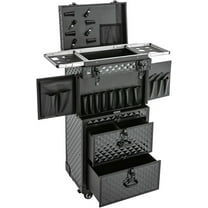 4-Trays Rolling Makeup Train Case,Professional Cosmetology Trolley Case With 4 Universal Wheels For Makeup Artist,Hairstylist