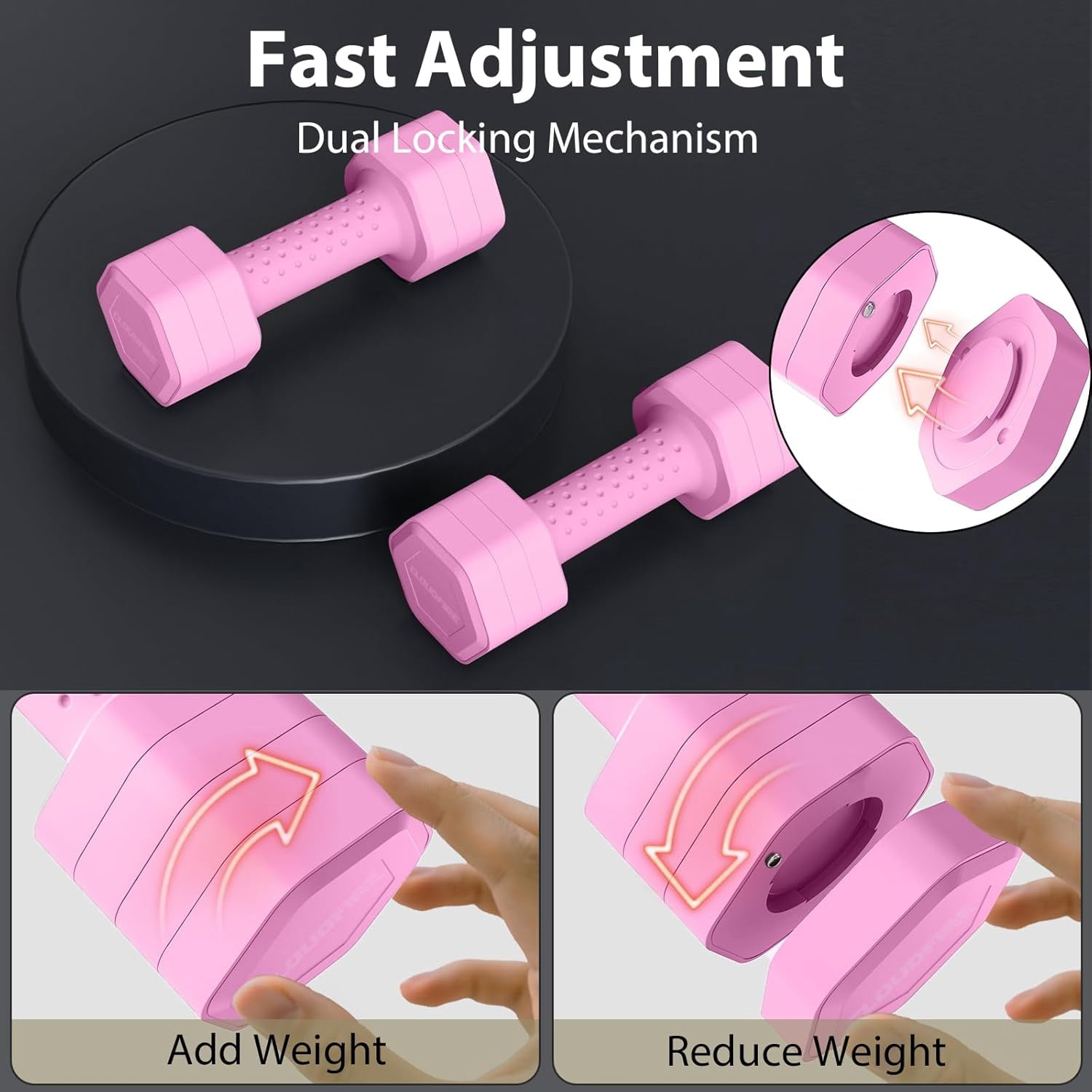Adjustable Dumbbell Set of 2, 4 in 1 Free Weights Dumbbells Set, Hand Weights for Women at Home, 5 lb Dumbbells Set with Non-slip Comfort Handle for Home Gym Exercise Workout Training