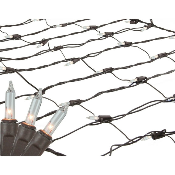 Northlight Mini Net Style Incandescent Christmas Lights - 2' x 8' - Clear - Brown Wire