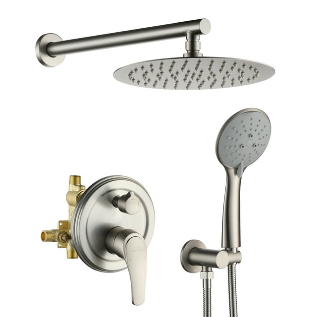 Boyel Living 10 in. Shower System Wall Mount Rain Dual Shower Heads for Bathroom Handheld 2.3 GPM Rainfall Shower Faucet Set 5-Spray Patterns with Hand Shower in Brushed Nickel