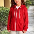 thumbnail image 4 of Cethrio Girls Zip up Sweaters, Casual Long Sleeve Hooded Lightweight Fall Outerwear Red Size 11-12 T, 4 of 5