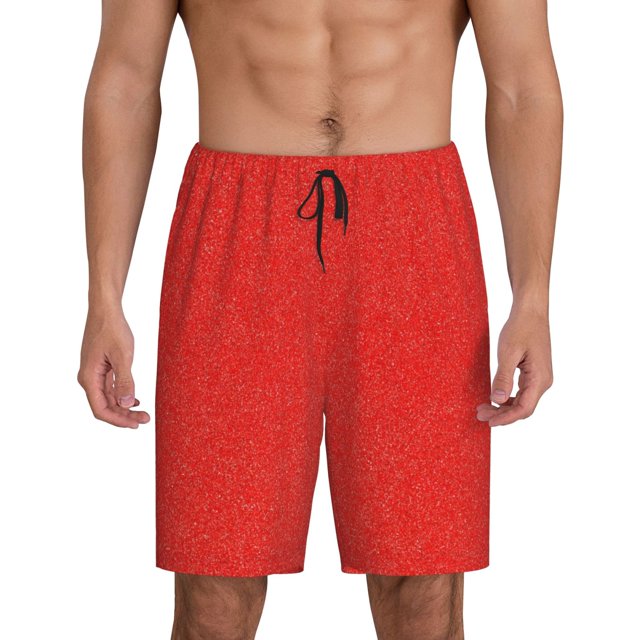 Balery Red Glitter Pantalones cortos de pijama de punto de algodón para hombre con cinturilla y bolsillos-4X-Large