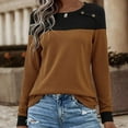 thumbnail image 5 of tklpehg Fall Long Sleeve Shirts for Women Crew Neck Comfortable Tops Color Block Leisure Going Out Tops Fall Clothes Pullover Brown XXL, 5 of 7