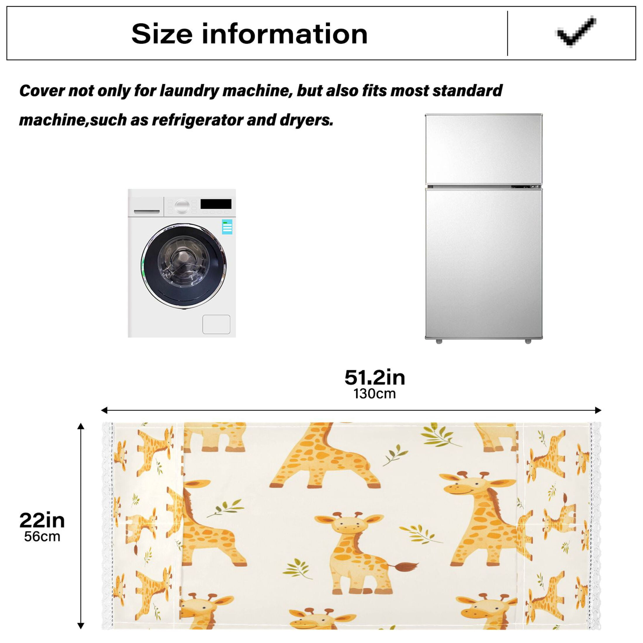 Cartoon GiraffeWasher and Dryer Covers Dust-Proof and Oil Resistant Fridge Cover with 4 Storage Pockets Washing Machine Top Cover for Laundry Kitchen Home 51.2 x 22 In