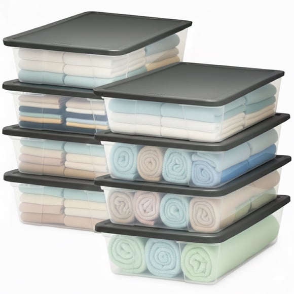Homz 41-Qt Multipurpose Plastic Storage Containers w/Gray Lids, (8 Pack)