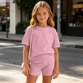 thumbnail image 6 of Vornjynx Girls Outfits 2 Piece Round Neck T-Shirt and Skinny Shorts Breathable Comfort Summer Soft Casual Clothes Pink Size 11, 6 of 9