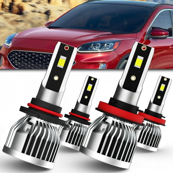 LECCIBUB Fit for Ford Escape 2019 w/o projector H11/H9/H8 9005/HB3 LED Bulbs Combo 6000K White,H11 9005 LED Lights,Fan Mini Size Plug and Play,Pack of 4