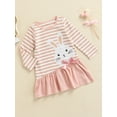 thumbnail image 3 of Qmyliery Girl Spring Dress, Long Sleeve Round Neck Bow Loose Striped Dress Gift, 3 of 8