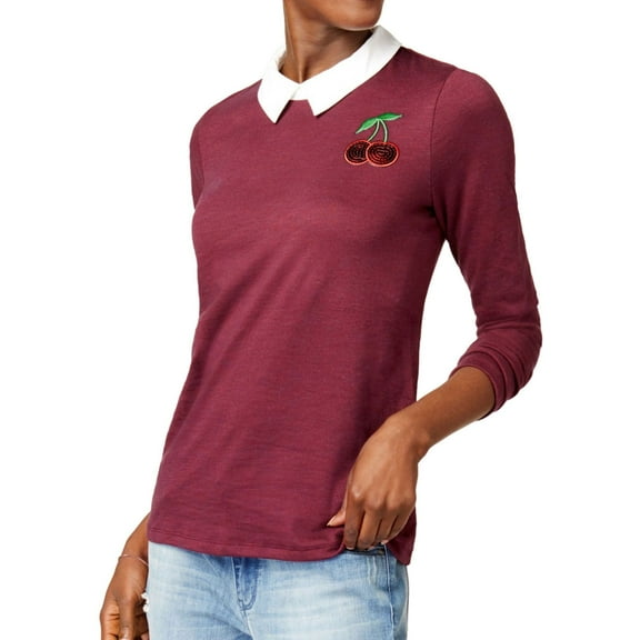 Maison Jules Womens Sequined Bow Knit Blouse