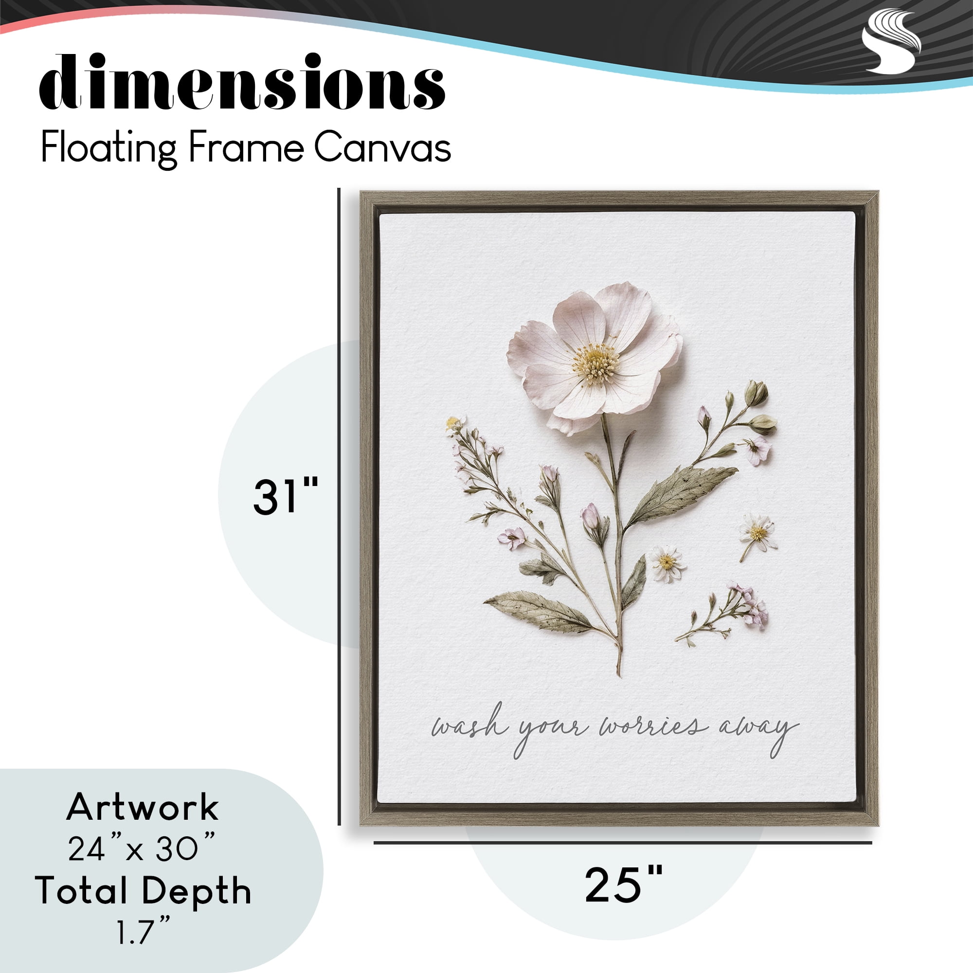 Pressed Flower Wash Worries Away Brown Framed Floater Canvas Wall Art, design by Lettered and Lined