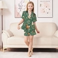 thumbnail image 3 of Silky Satin Kids' Pajama Set Breathable & Smooth Unisex Button-Down Pajamas Chickens and Flowers Pattern, 3 of 8