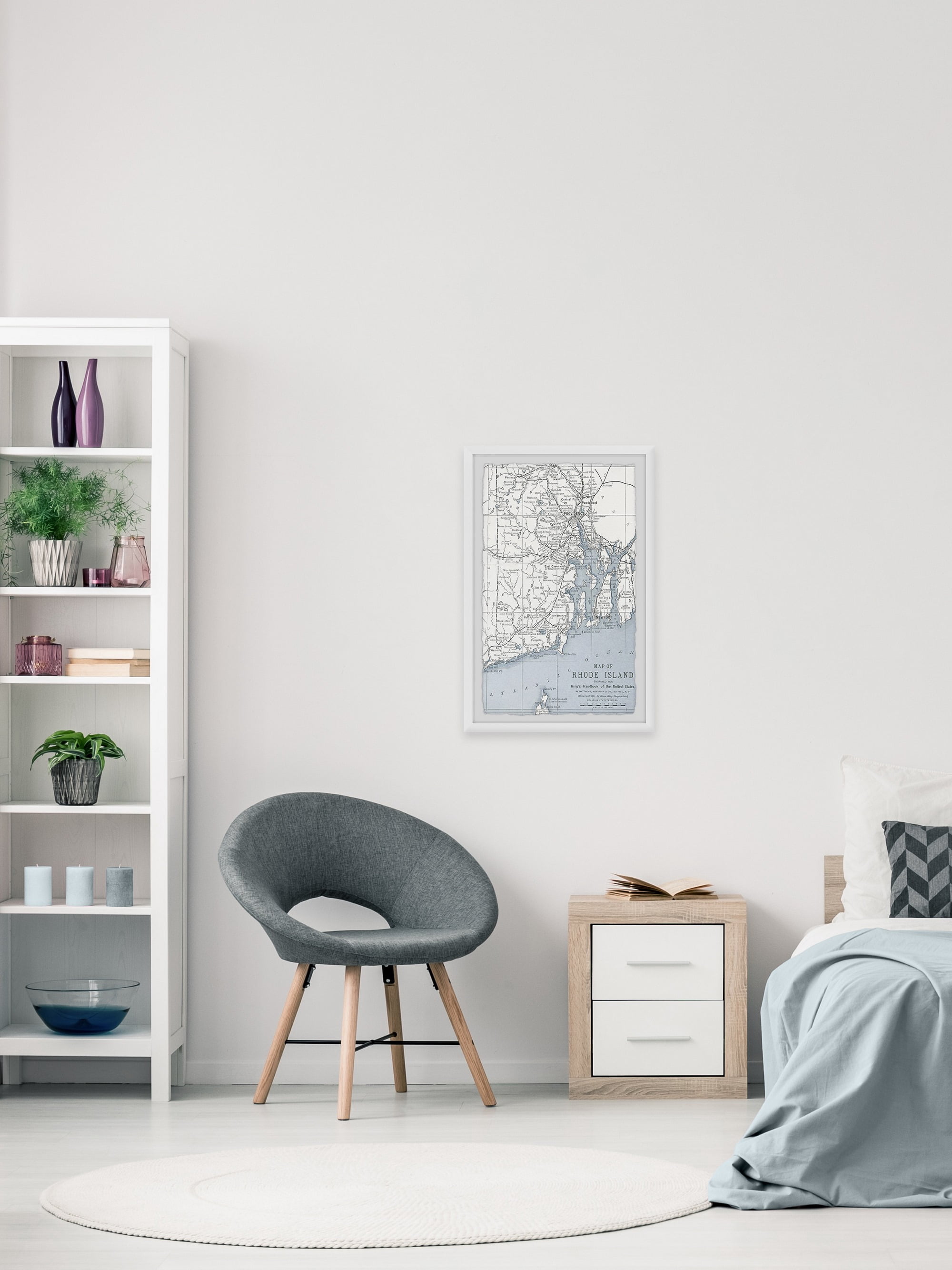 Marmont Hill Gray Rhode Island Map Framed Wall Art, 1.50" x 8.00"
