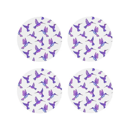 

Drink Coasters Set of 4 Purple Hummingbird Leather Coasters for Coffee Table Protector Heat Resistant Cute Coasters for Home Decor Housewarming Gifts Bar Kitchen 4 Inch Round Shape
