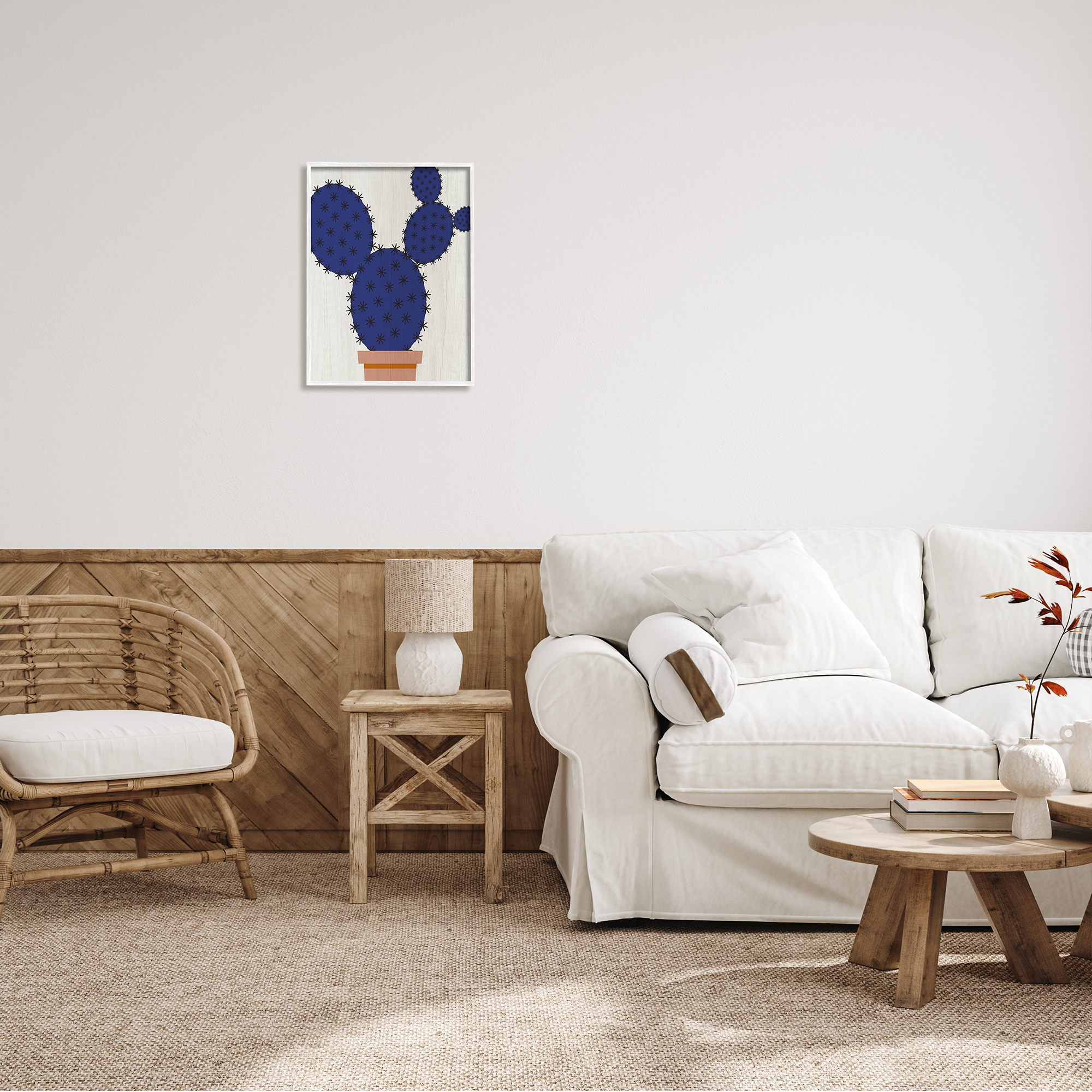 Stupell Industries Modern Prickly Pear Potted Cactus Abstract Blue Succulent, 16 x 20,Design by Daphne Polselli
