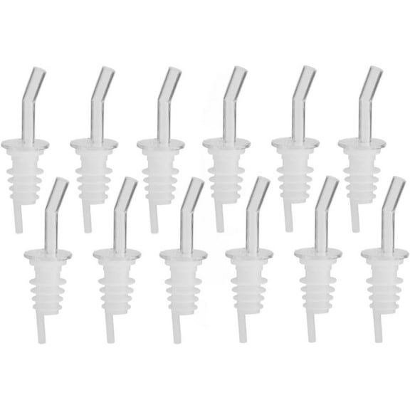 Soro Essentials - Set of 12 Plastic Free Flow Whiskey Gate Liquor Bottle Pourers No Collar Clear Color - Round Spout Bottle Pourers for Alcohol Leak Proof No Drip or Spill Pour Spouts