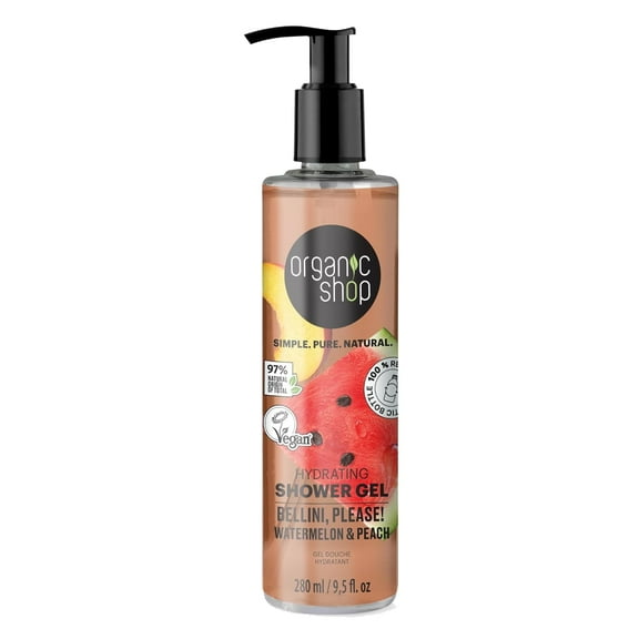 Organic Shop Watermelon & Peach Body Wash, Skin Hydrating Shower Gel, 100% Vegan & Organic, Deep Moisturizing Skin Cleanser, Nourishing Body Wash. 9.5 Fl Oz