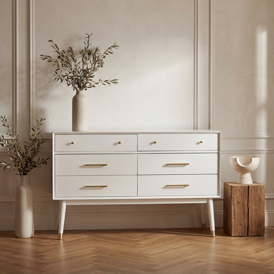 modern white dresser with gold hardware SAFAVIEH Couture Claudette 4-Drawer Dresser, White/Gold D100