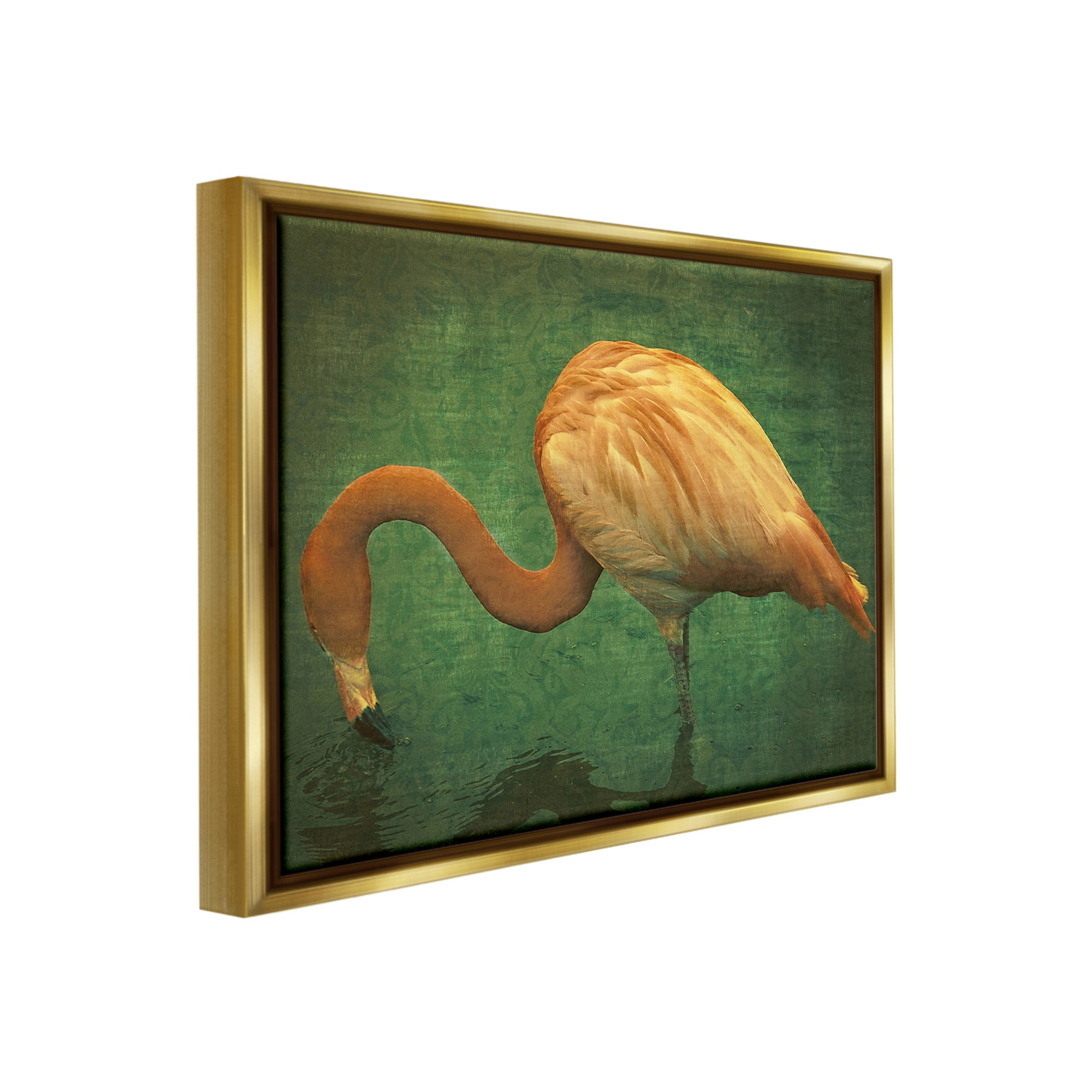 Stupell Industries Dark Flamingo in Pond Animals & Insects Painting Gold Floater Framed Canvas Art Print Wall Art, 31 x 25