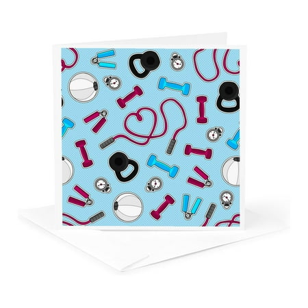 3dRose, Fitness Love Personal Trainer Pattern Blue, 1 Greeting Card with envelope