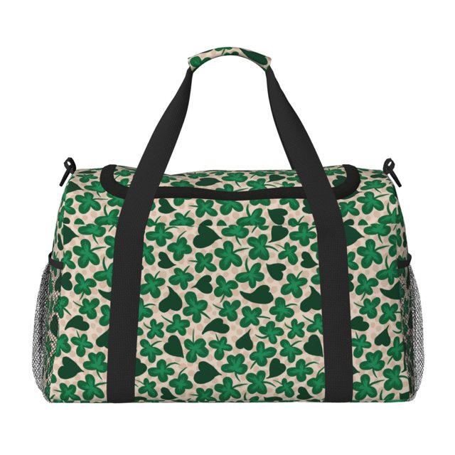 Xecao Happy St. Patrick's Day Pattern Lightweight Crossbody Weekender Bag Mesh Side Pockets Padded Handles Sports Outdoor Gear Organizer