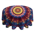 thumbnail image 4 of Colorful Tie Dye Luminous Mandala Pattern Round Tablecloth 60"x60",Wrinkle Wipeable Table Cloth for Kitchen Dining Room Picnic Patio Party, 4 of 6