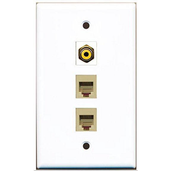 RiteAV - 1 Port RCA Yellow 2 Port Phone RJ11 RJ12 Beige Wall Plate