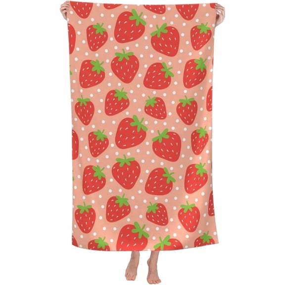 Strawberry Garden Cute Summer Fruit Pattern Pink Beach Towels Oversized Soft High Absorbent Quick Dry Bath Towels Pool Towels Travel Beach Towels for Kids Adults