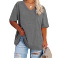 thumbnail image 1 of Ptaesos - Camisetas de cuello en V para mujer, tallas grandes, de verano, de media manga, estilo túnica informal y holgada, 1 of 5