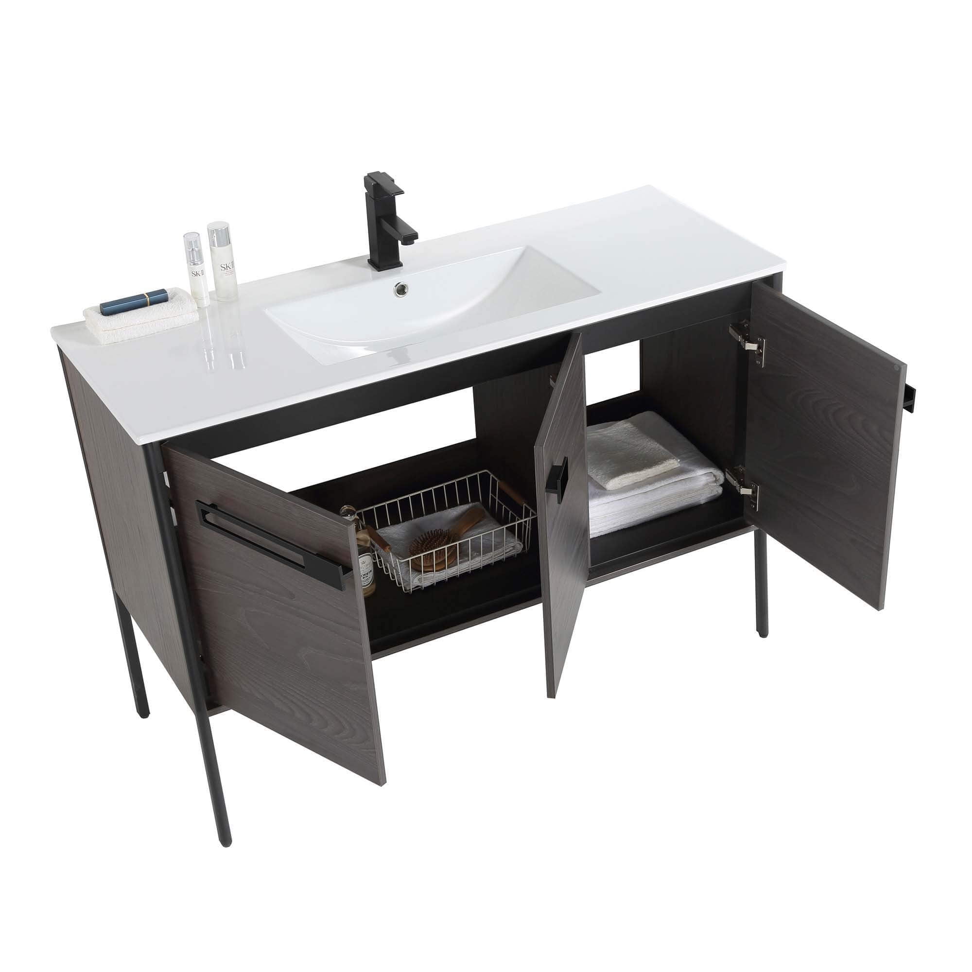 Fine Fixtures Oakville 48 in. W x 18 in. D x 33 in. H Bathroom Vanity in Onix Grey with White Ceramic Sink - Black hardware