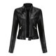 thumbnail image 2 of Chaqueta de cuero de Pu delgada corta con cuello levantado de otoño para mujer, 2 of 3